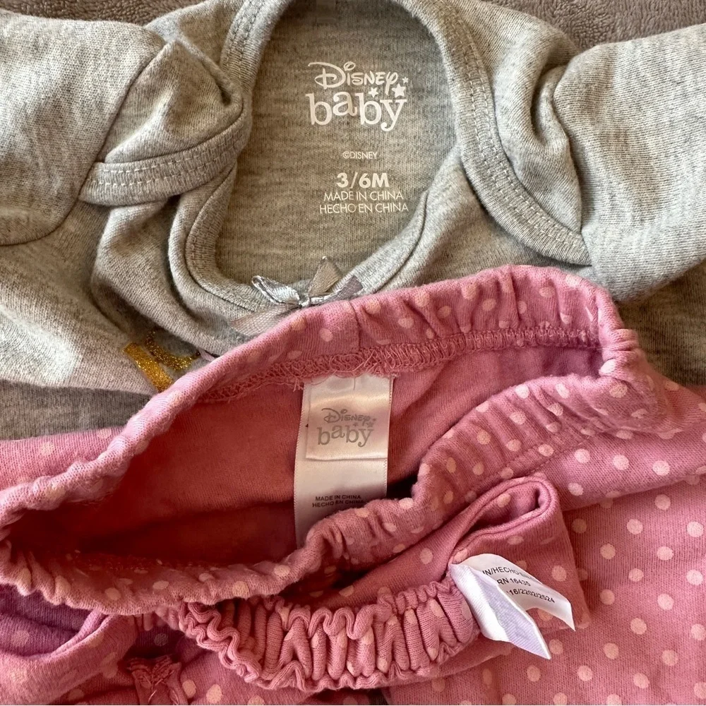 EUC Disney Baby Girl 3pc Outfit Set: Pink Polka Dot Minnie Mouse, 3-6 Months